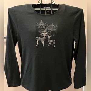Long Sleeve Reindeer Tee-Christmas